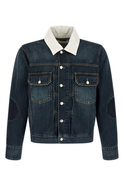 laguna jacket in cotton denim aged by brushing over the entire surface and was