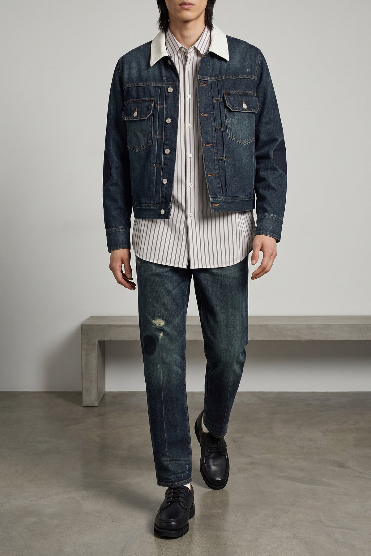warkworth jeans in cotton denim aged by brushing the entire surface and washed