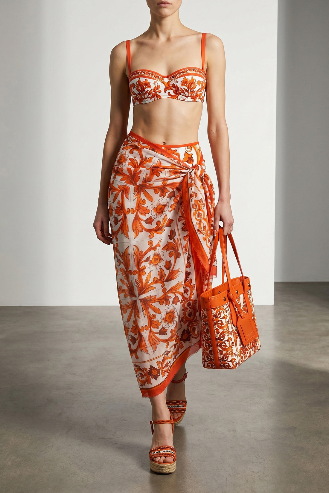 DOLCE &amp; GABBANA 2 maiolica print stretch fabric bikini