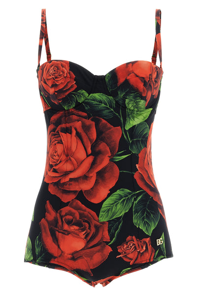 the dolce & gabbana one-piece balcony swimsuit bases its design on precise corse