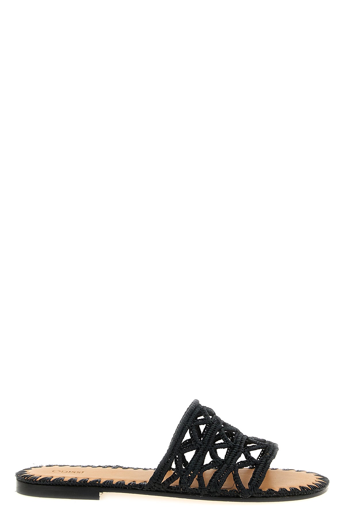 evie slides in woven raffia