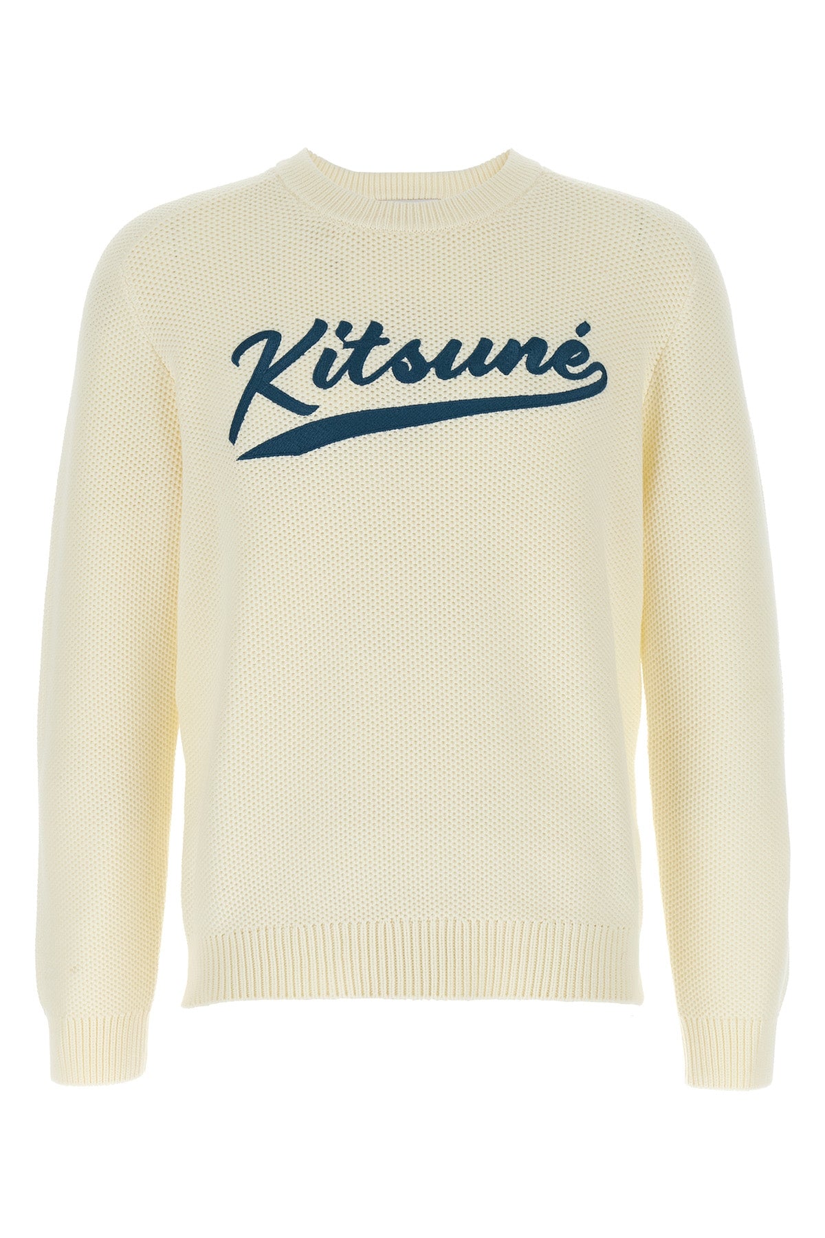 kitsune varsity textured cotton sweater