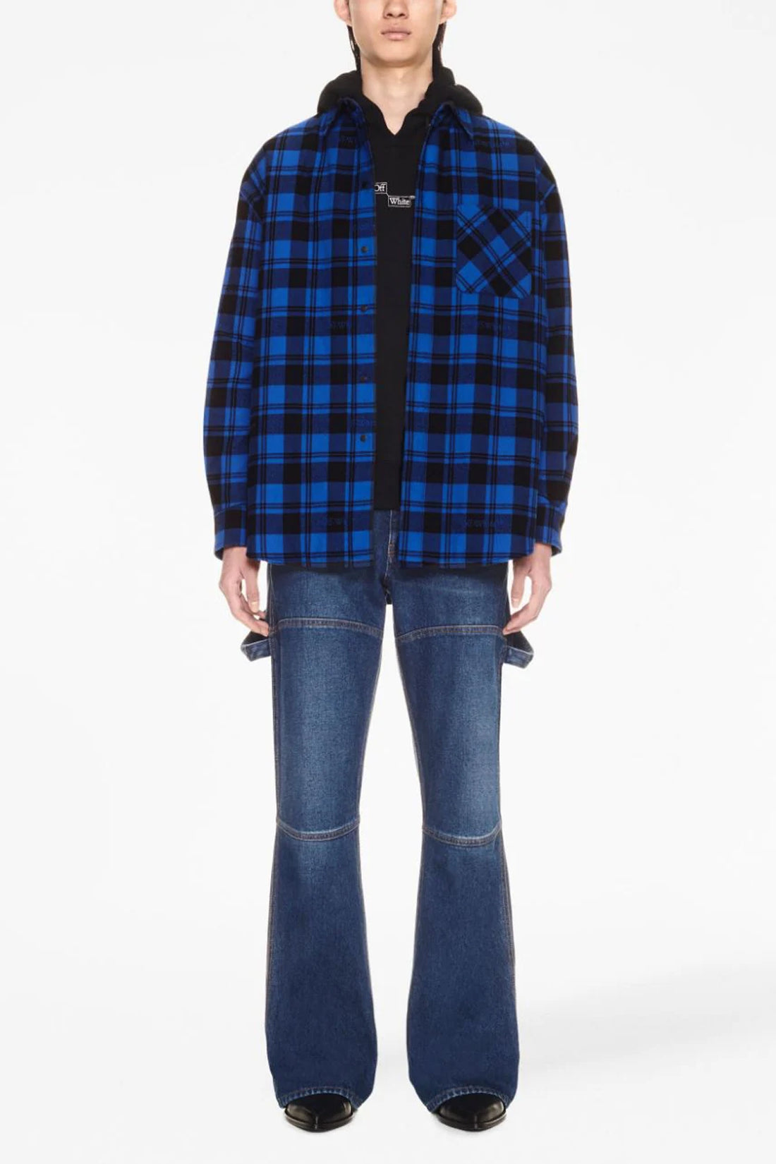 OFF-WHITE S check flannel slightly padded cotton overshirt