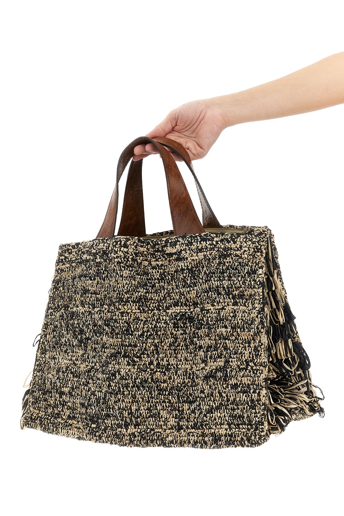 onja handbag in two-tone crocheted raffia