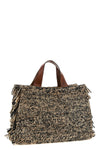 onja handbag in two-tone crocheted raffia