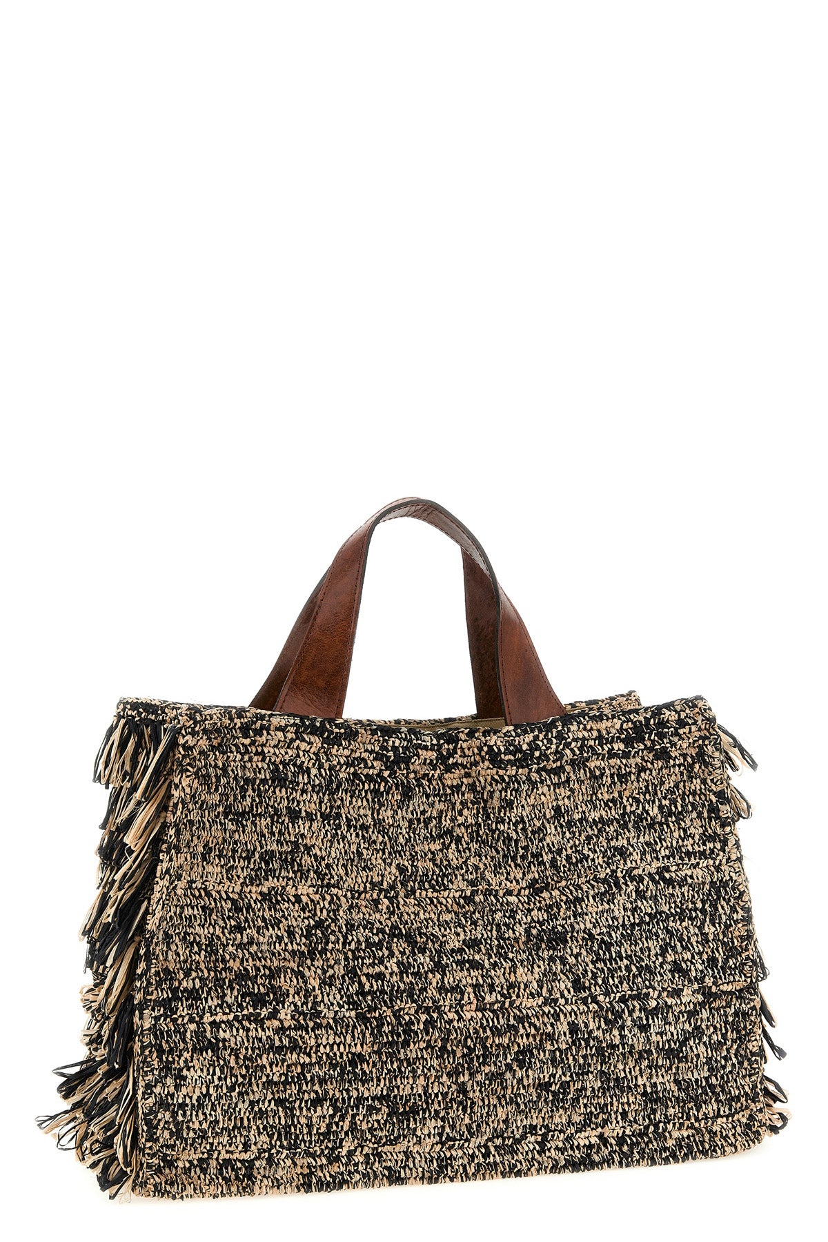 onja handbag in two-tone crocheted raffia