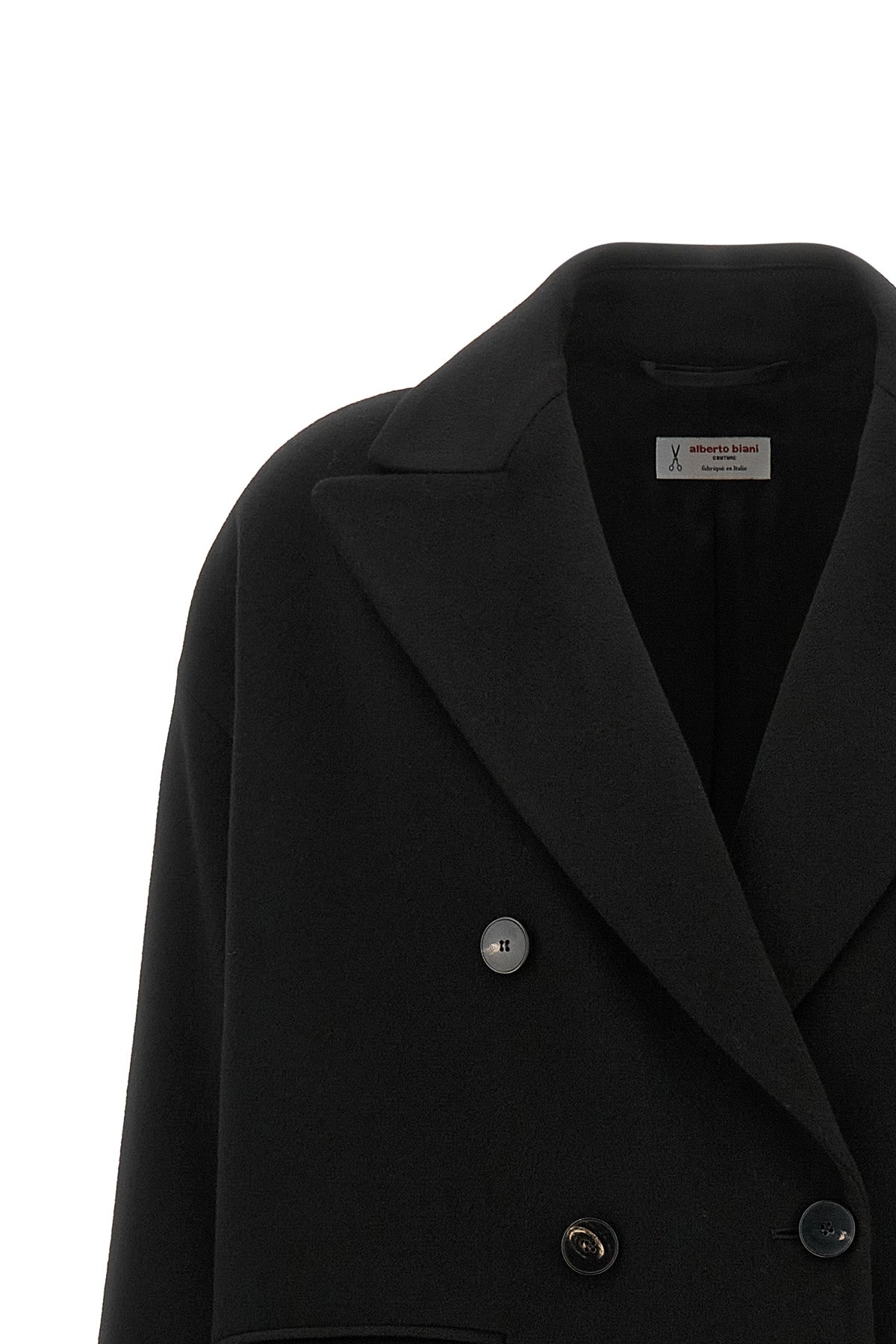 alberto biani double-breasted coat in fine loro piana wool redefines the codes o