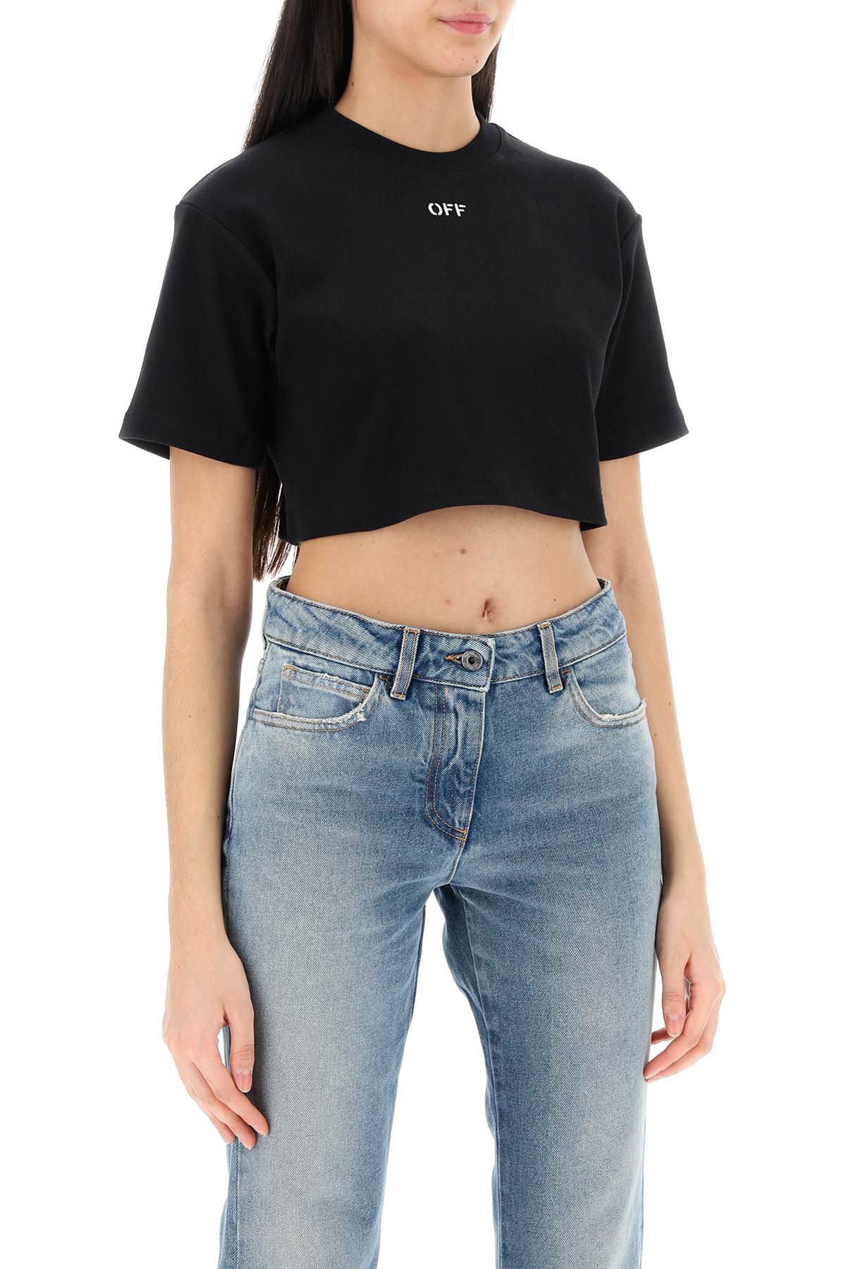 cropped t-shirt with off embroidery