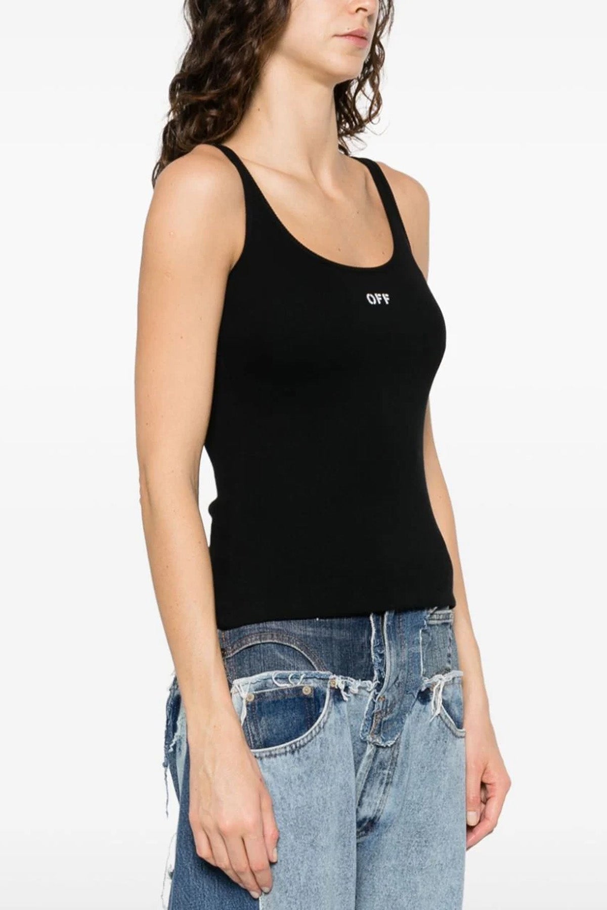off stamp ribbed stretch cotton top