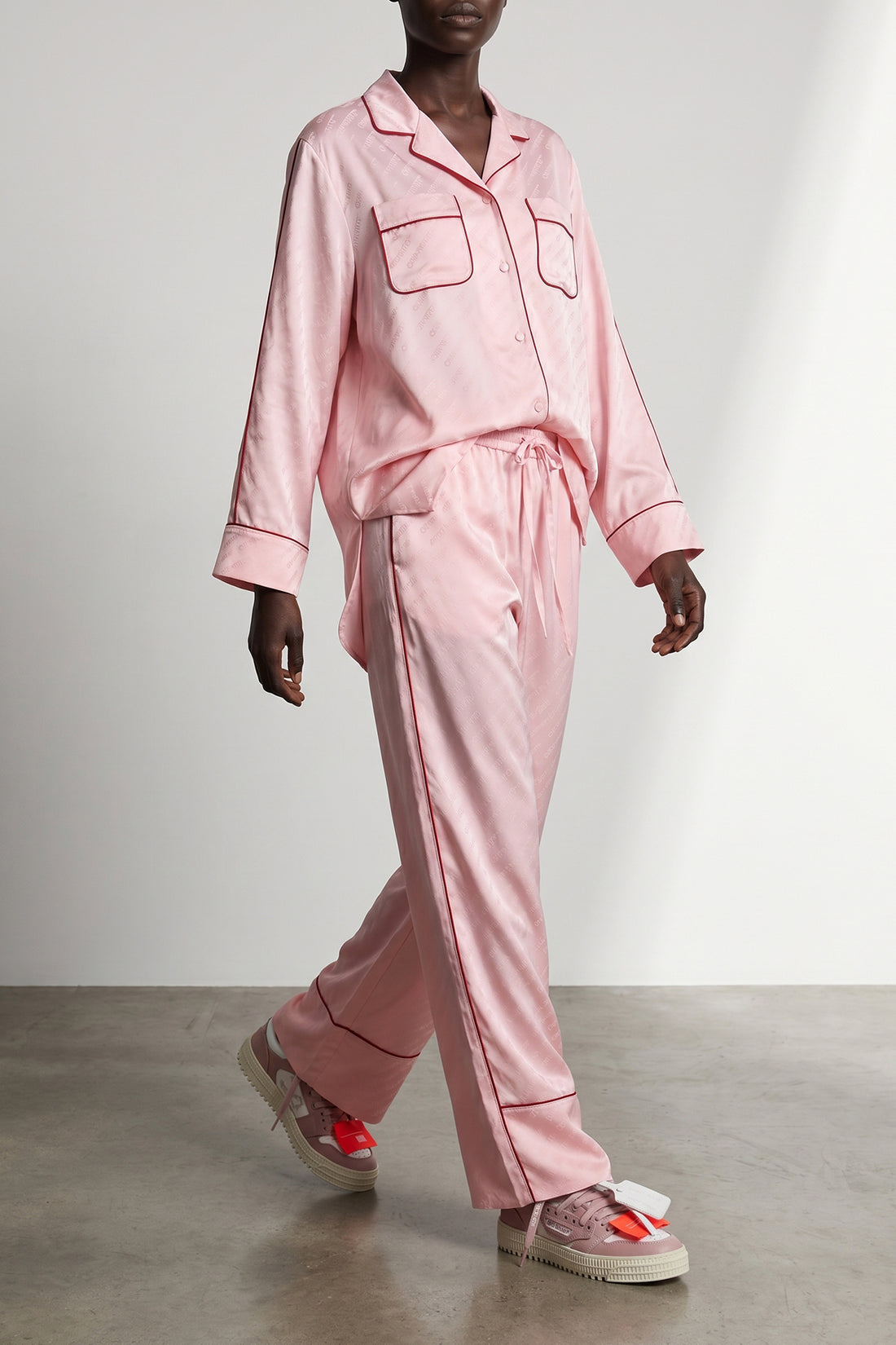 OFF-WHITE 36 long jacquard satin new roxy pajama satin jacquard shirt