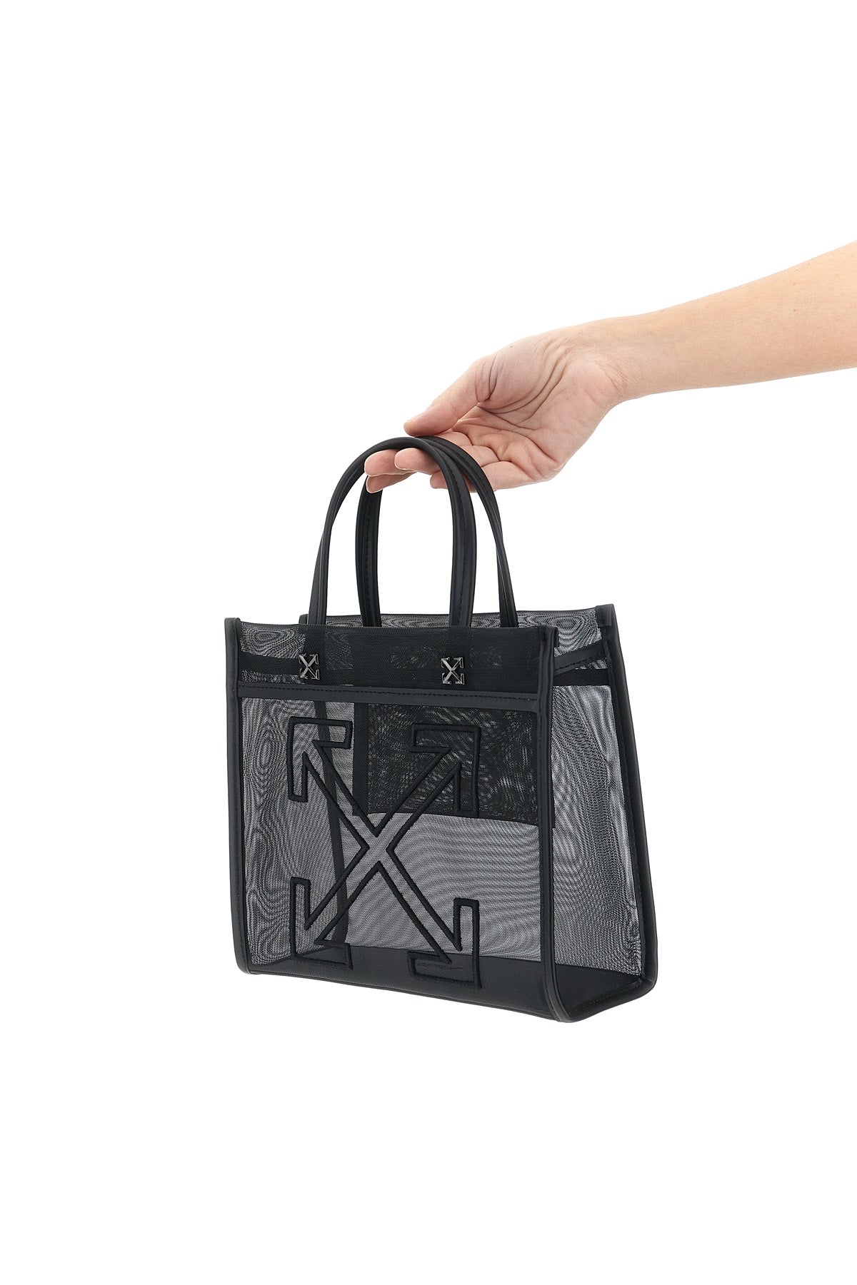 small market shopping bag in semi-transparent mesh and smooth leather
