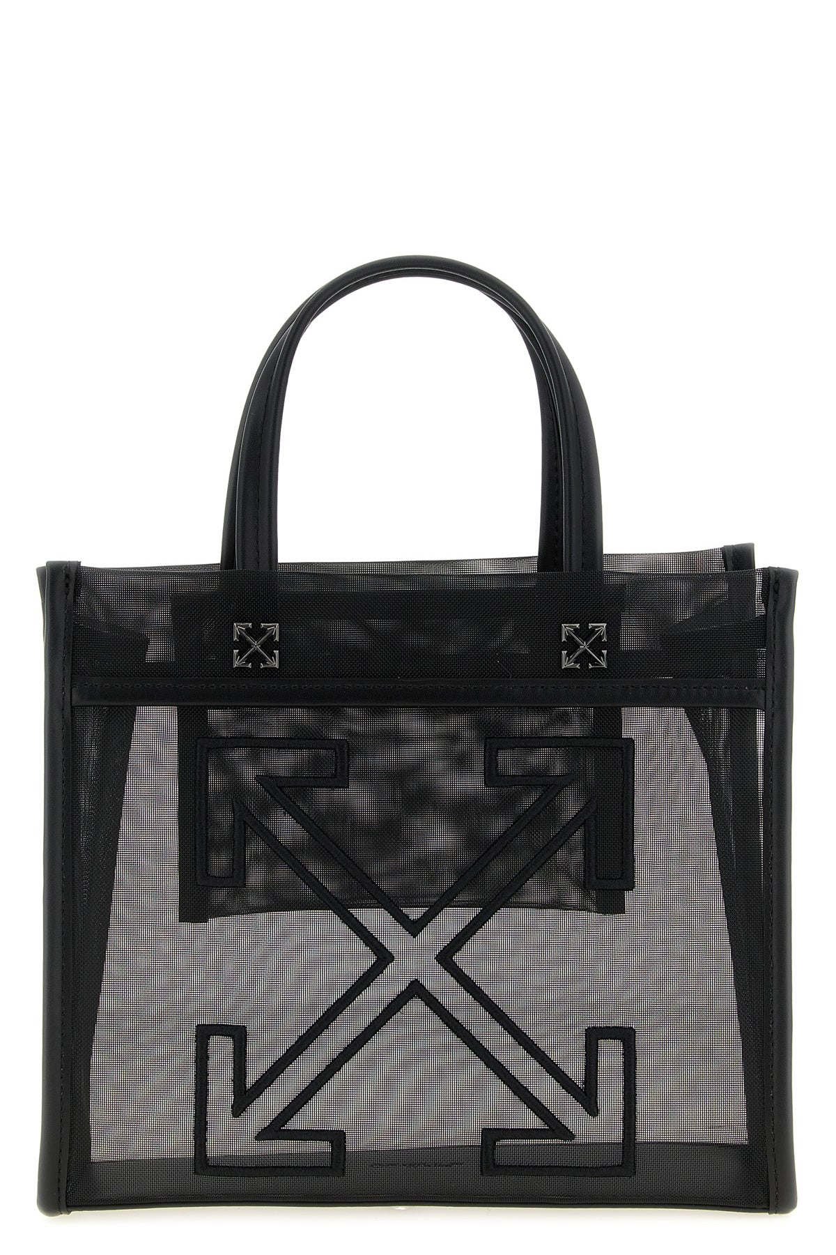 small market shopping bag in semi-transparent mesh and smooth leather