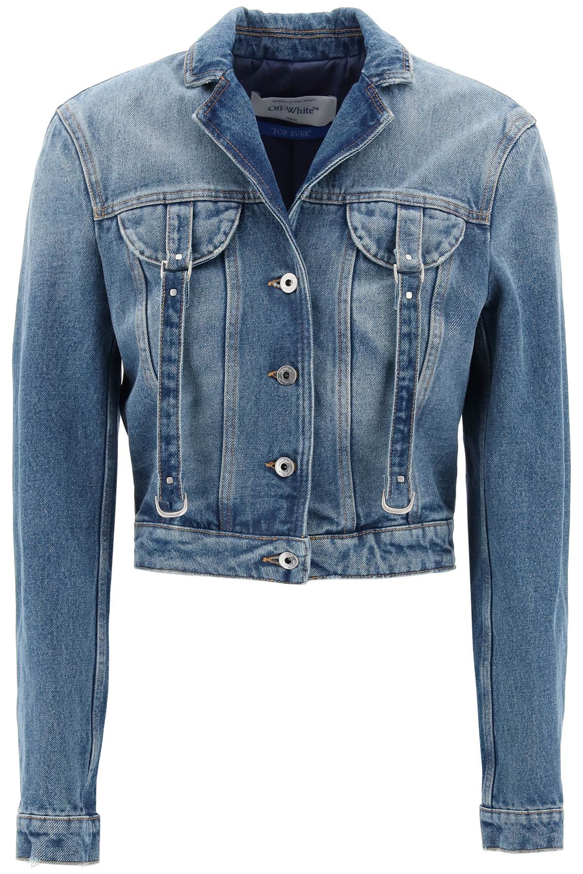 denim jacket with harness details