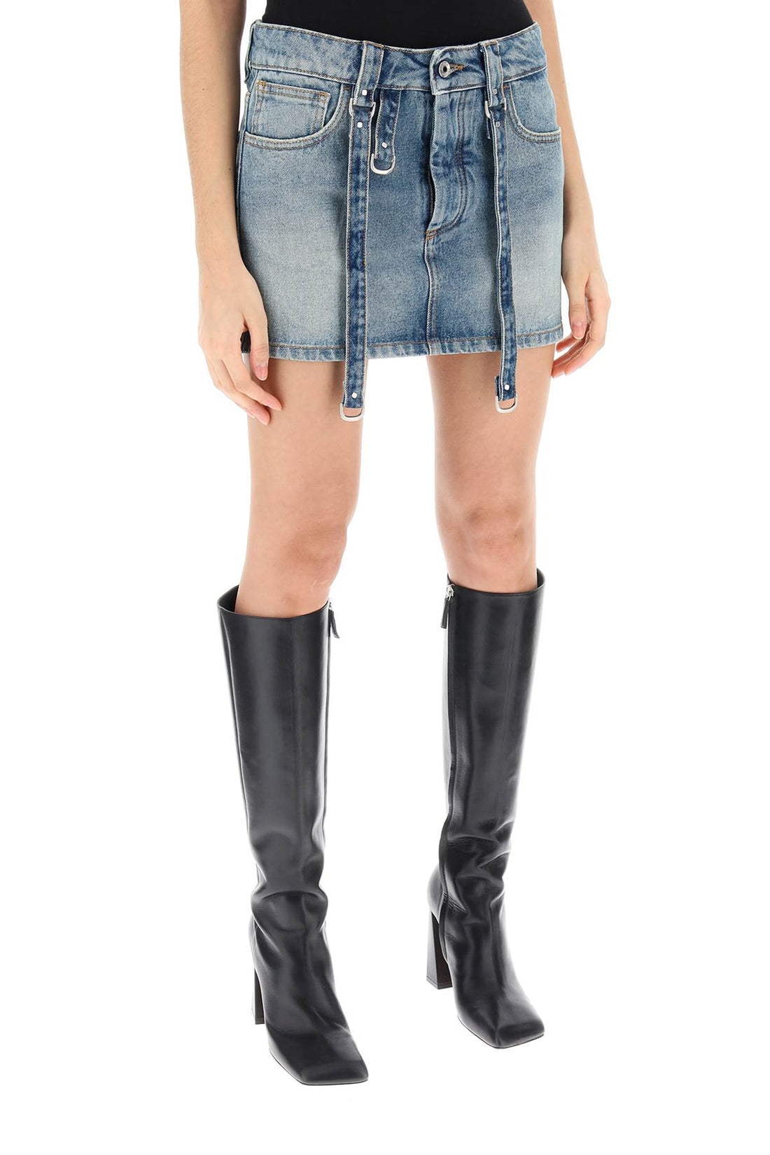 denim mini skirt with straps