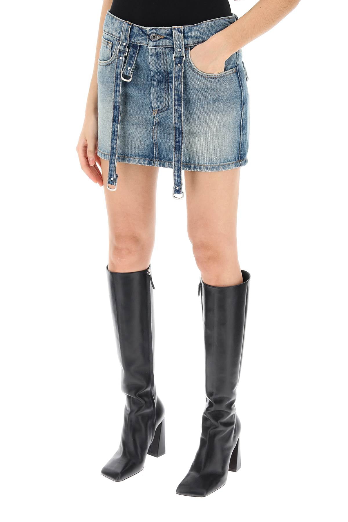 denim mini skirt with straps