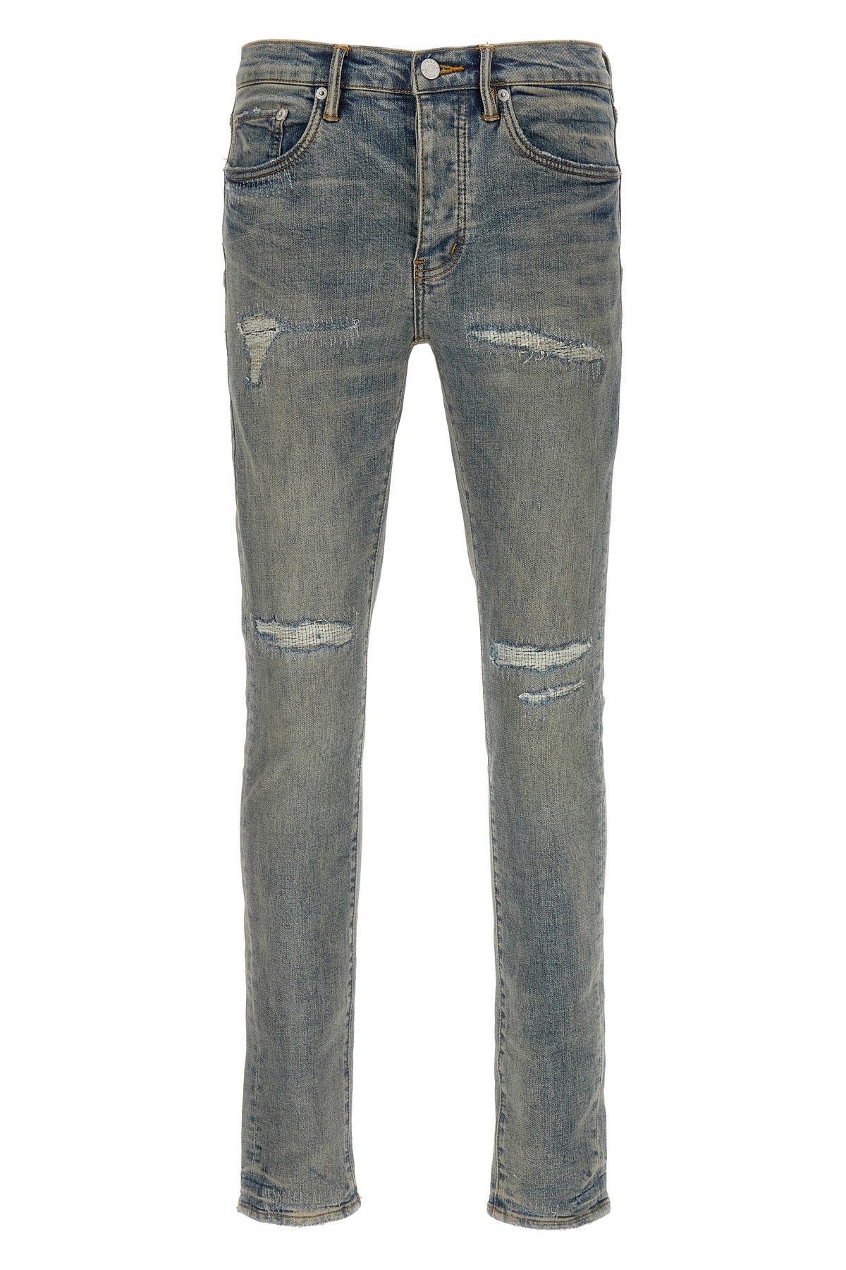 p001 light blue vintage used-effect stone washed stretch cotton denim jeans