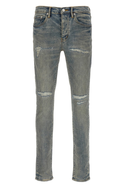 p001 light blue vintage used-effect stone washed stretch cotton denim jeans