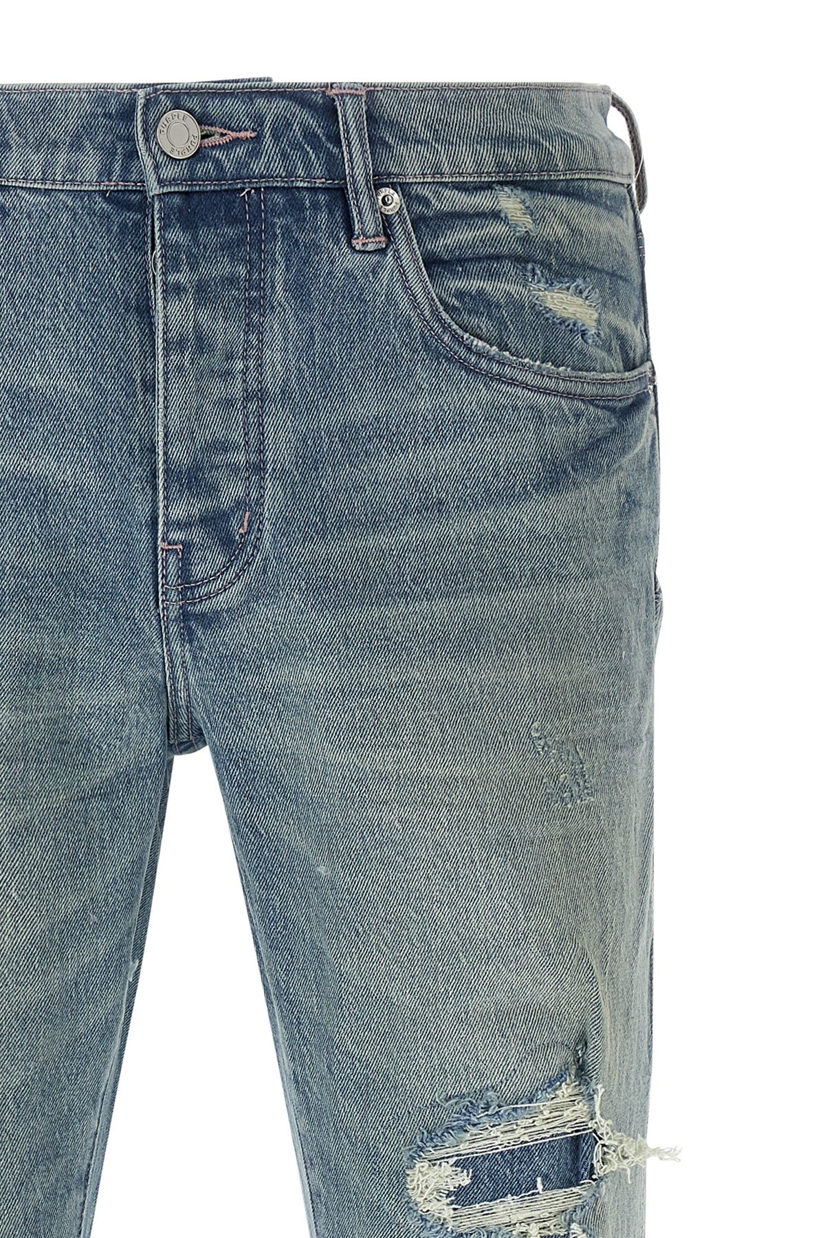 p001 repairs used-effect stone washed stretch cotton denim jeans