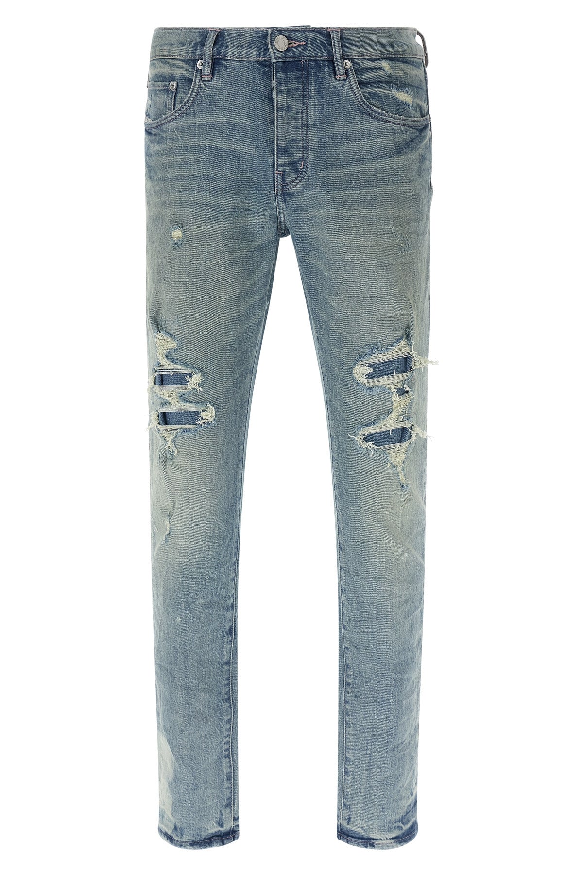 p001 repairs used-effect stone washed stretch cotton denim jeans