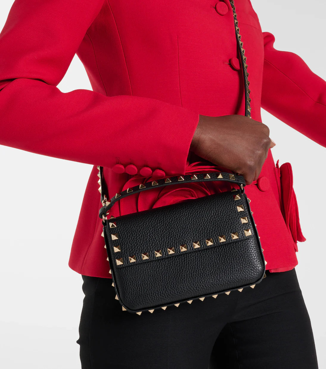 Rockstud Mini Pouch Black Leather Shoulder Bag