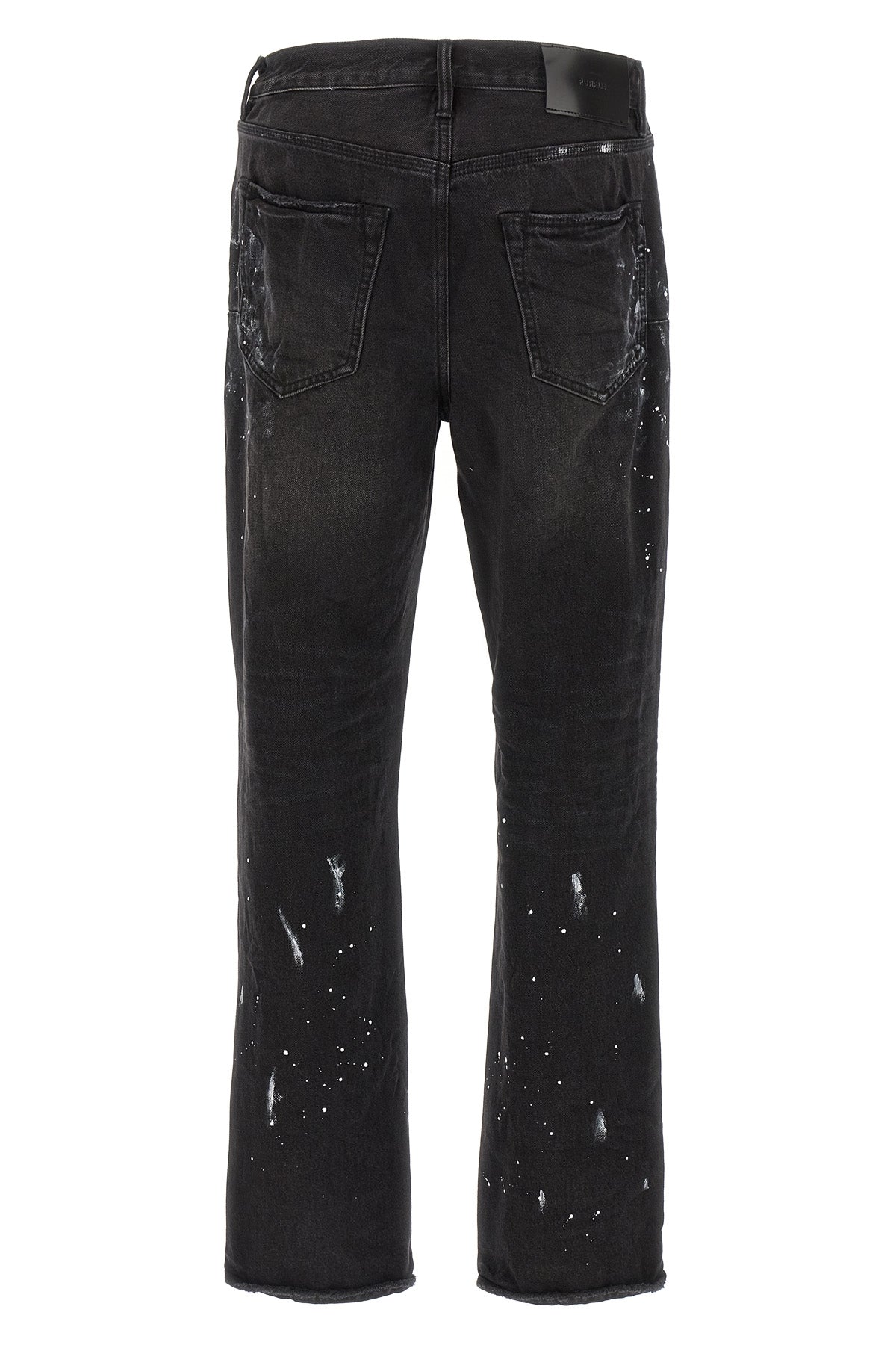 p011 knee slit paint used-effect cotton denim jeans