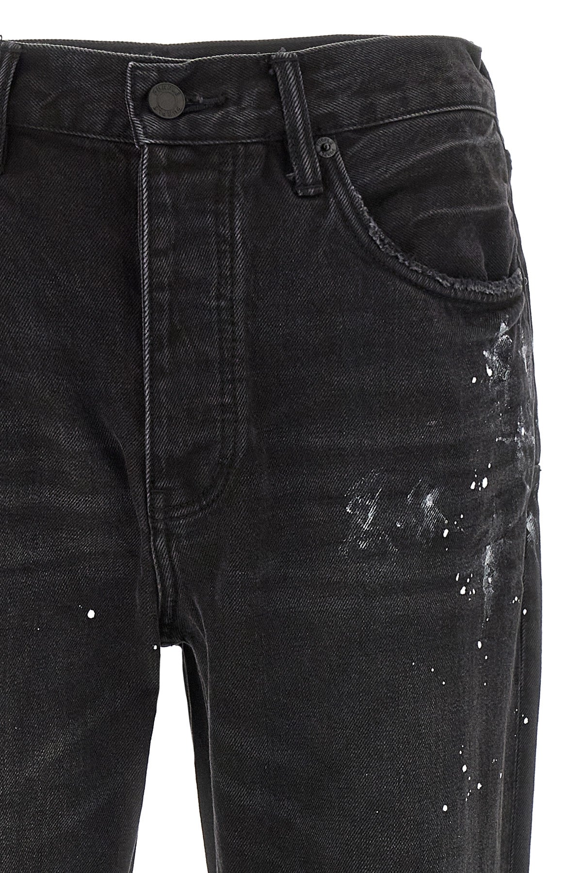 p011 knee slit paint used-effect cotton denim jeans