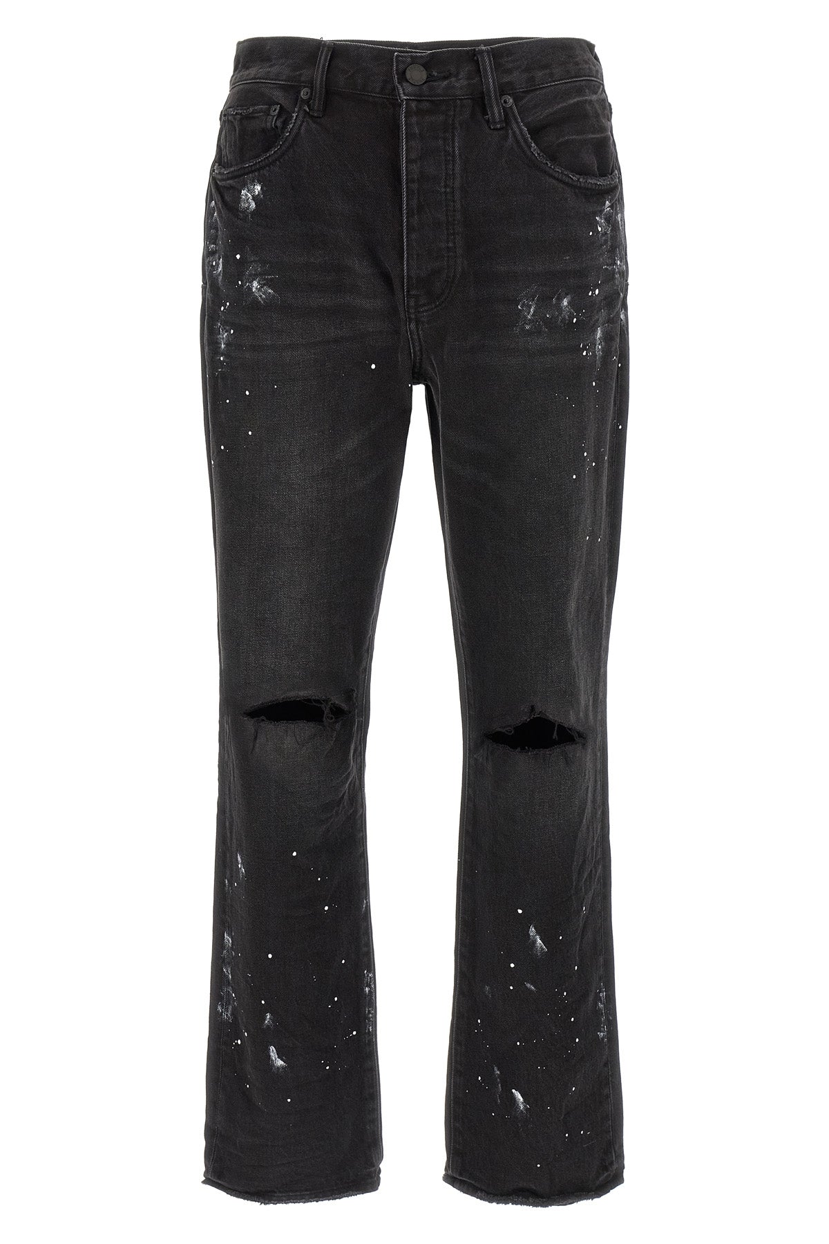 p011 knee slit paint used-effect cotton denim jeans