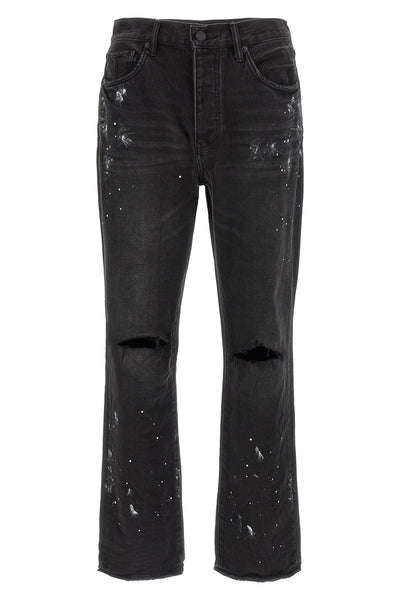 p011 knee slit paint used-effect cotton denim jeans