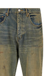 p011 dirty oil repair used-effect distressed stonewashed cotton denim jeans