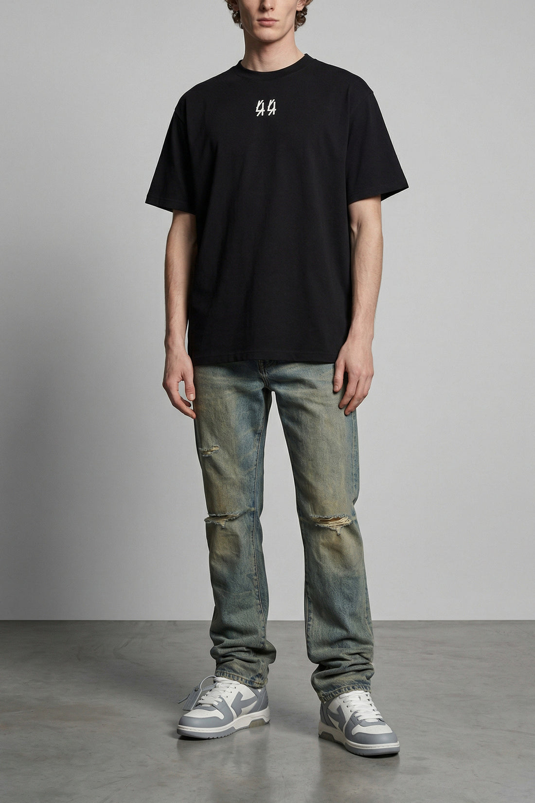 PURPLE 30 p026 dirty fade rip boot used-effect stonewashed cotton denim jeans