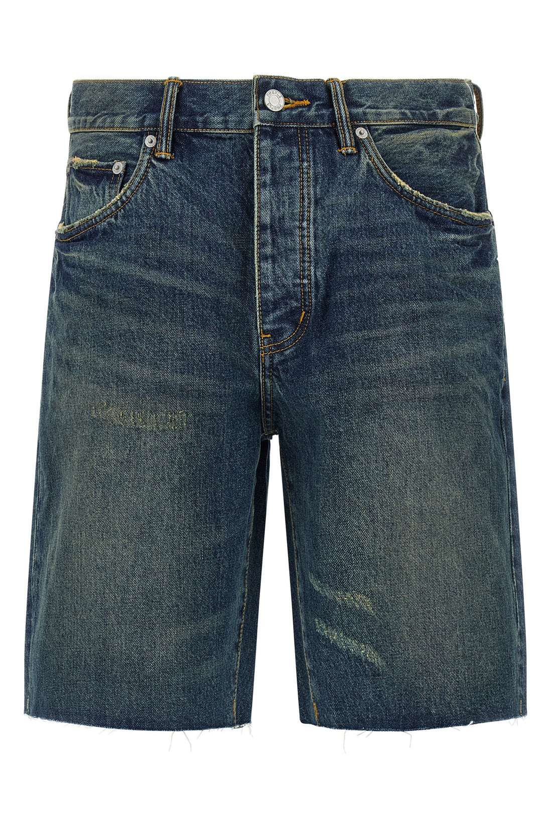 PURPLE 31 p059 vintage mid bermuda shorts in used-effect stone-washed cotton denim