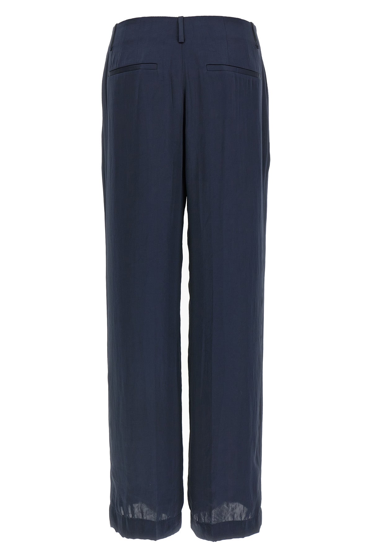 wrinkled silk-effect fabric trousers