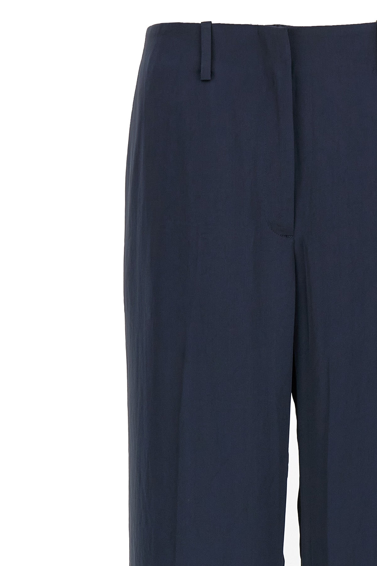 wrinkled silk-effect fabric trousers