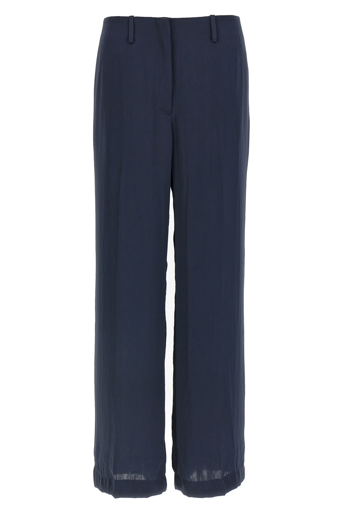 wrinkled silk-effect fabric trousers