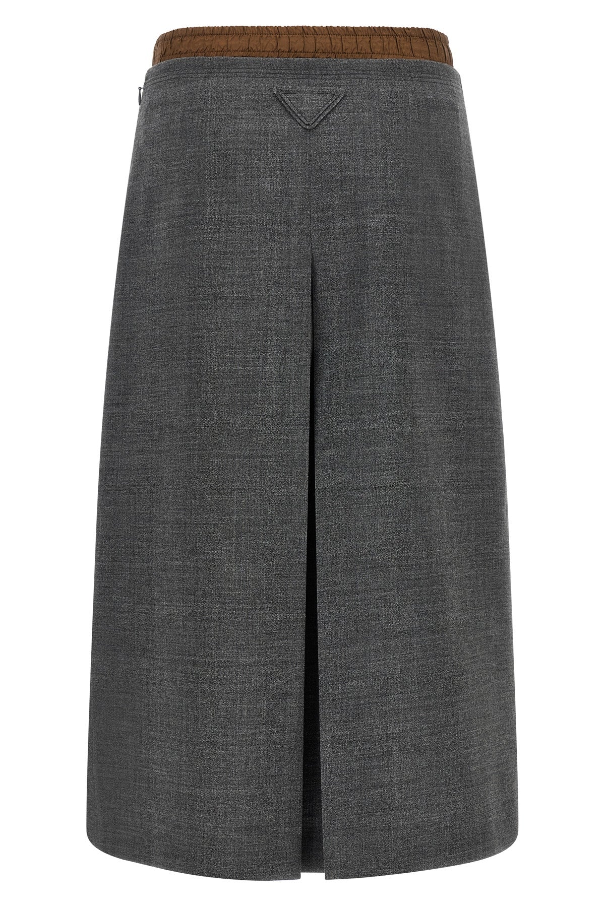 pradas double layer midi skirt in pure virgin wool redefines the codes of class