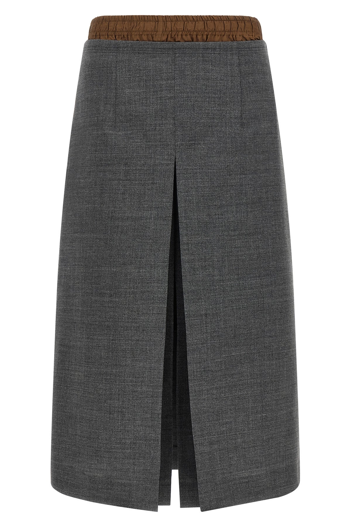 pradas double layer midi skirt in pure virgin wool redefines the codes of class