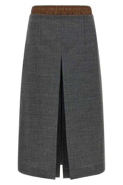 pradas double layer midi skirt in pure virgin wool redefines the codes of class