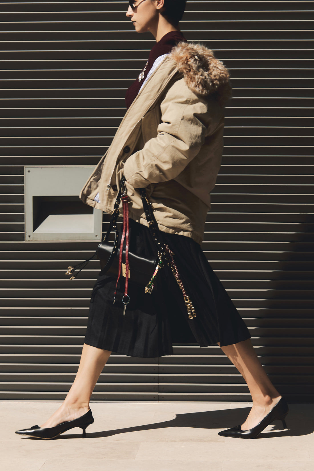 PRADA 40 pleated wool midi skirt
