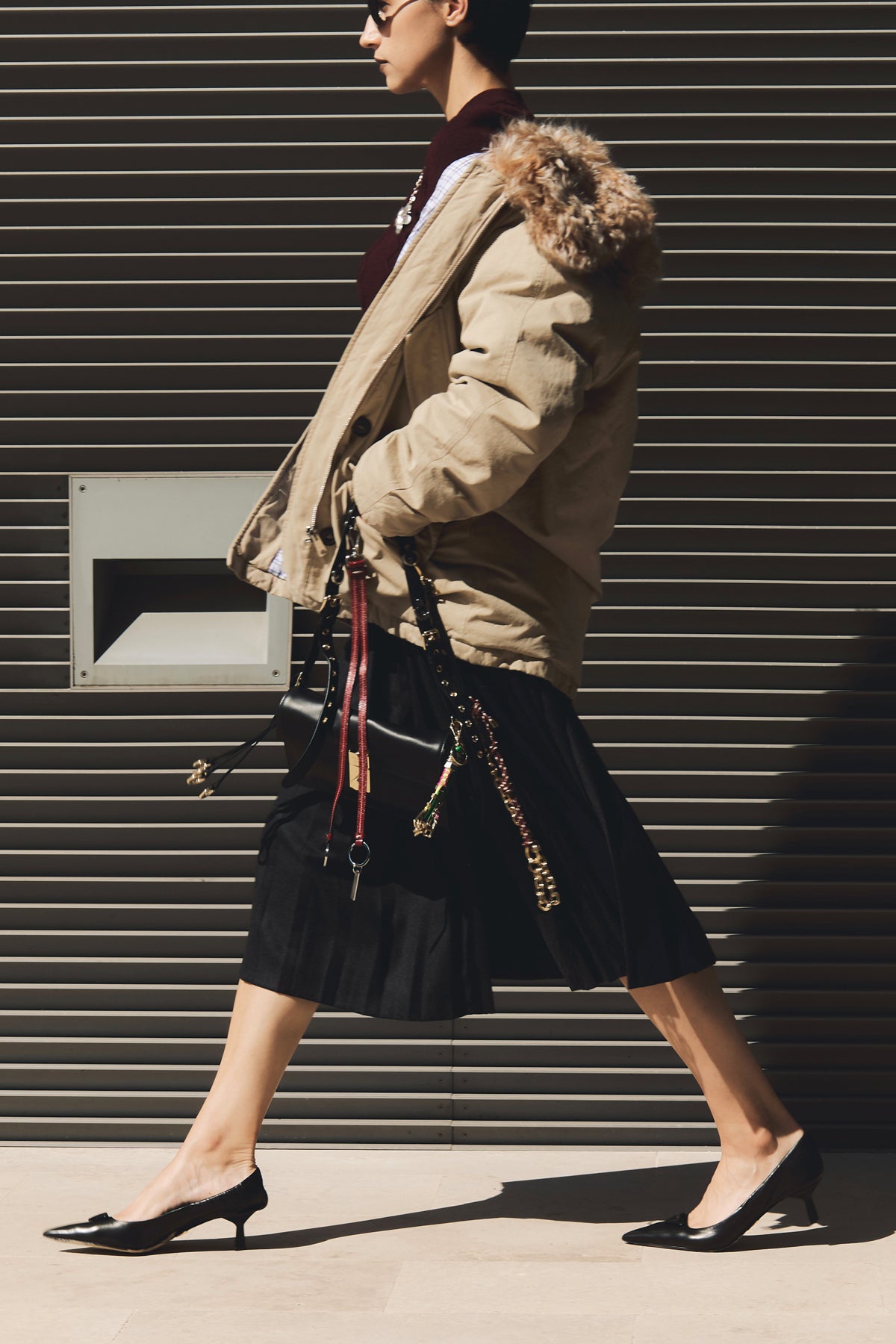pleated wool midi skirt