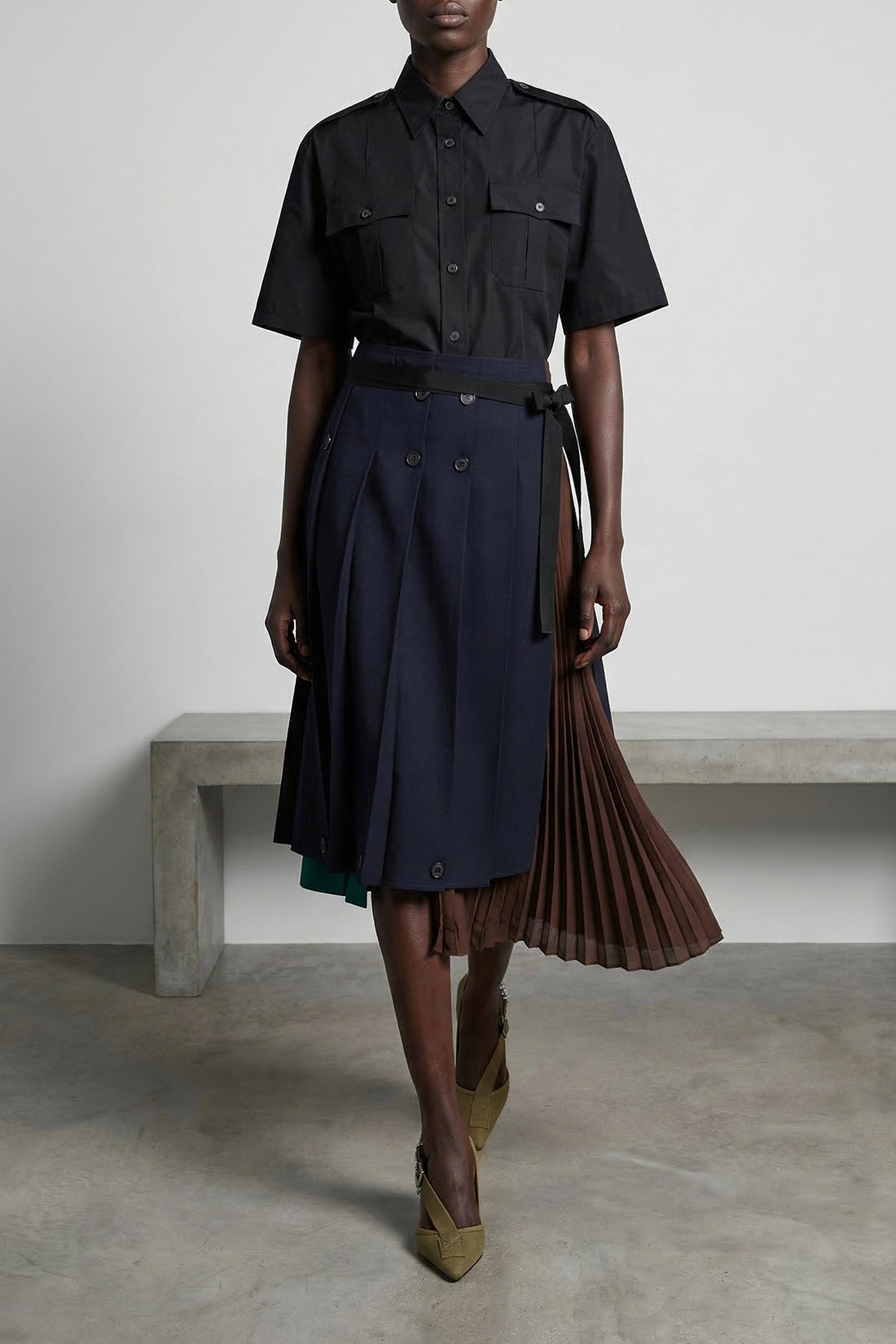 PRADA 40 midi skirt made of panels of different fabrics