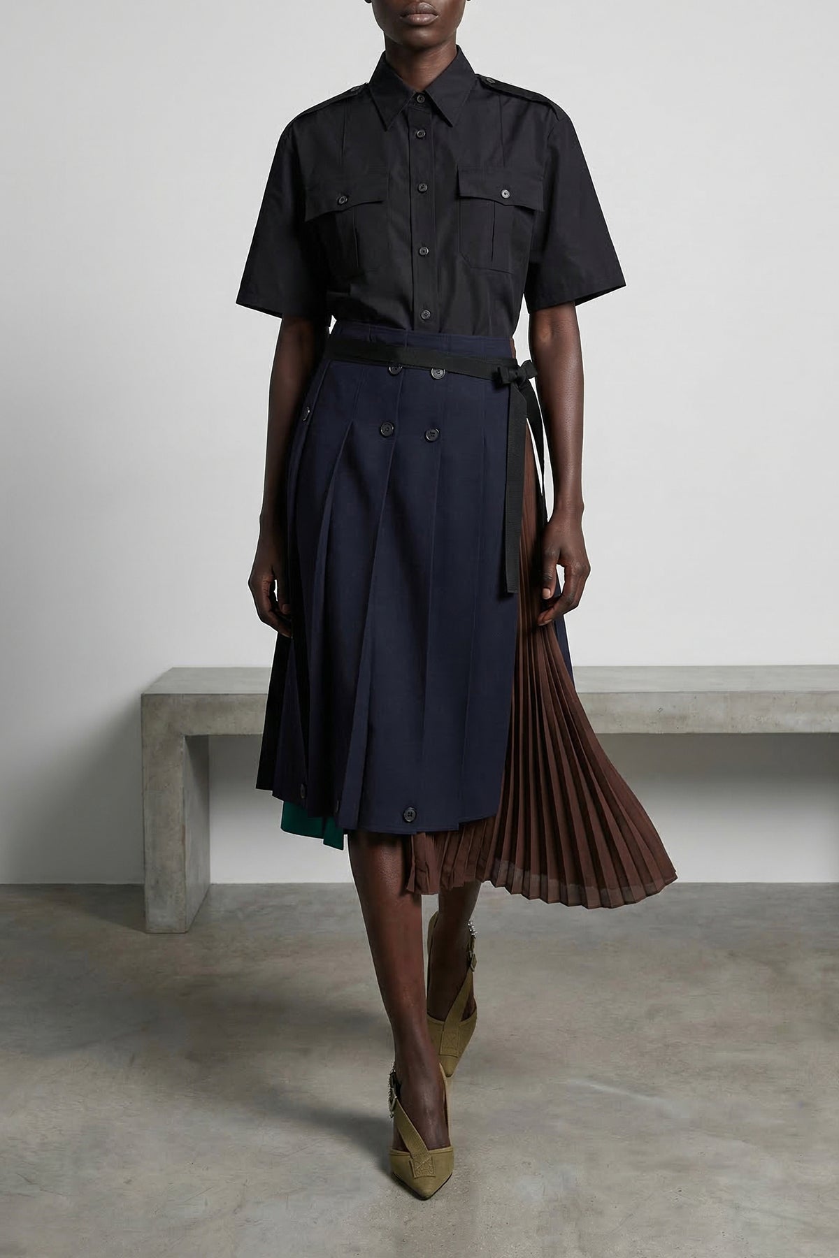 midi skirt made of panels of different fabrics