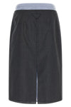 the prada midi skirt in a fine virgin wool and mohair blend is distinguished by