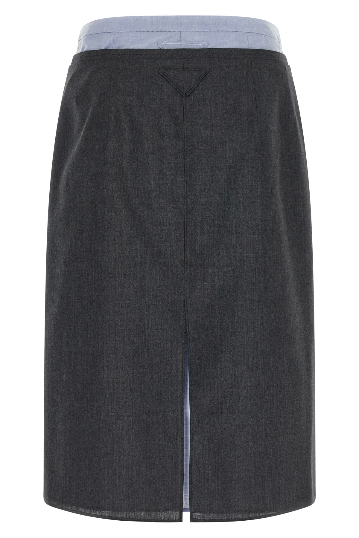 the prada midi skirt in a fine virgin wool and mohair blend is distinguished by