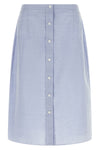 the prada midi skirt in a fine virgin wool and mohair blend is distinguished by