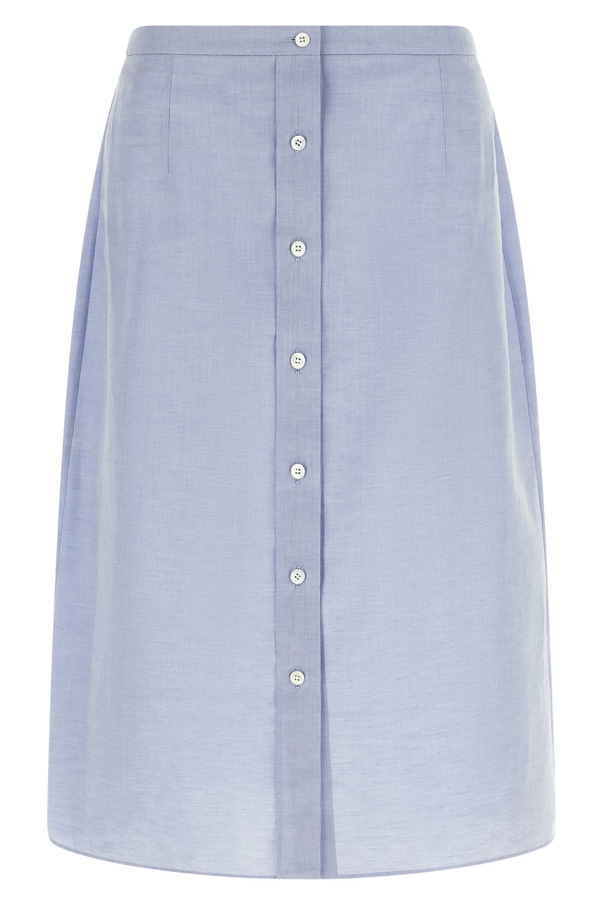 the prada midi skirt in a fine virgin wool and mohair blend is distinguished by
