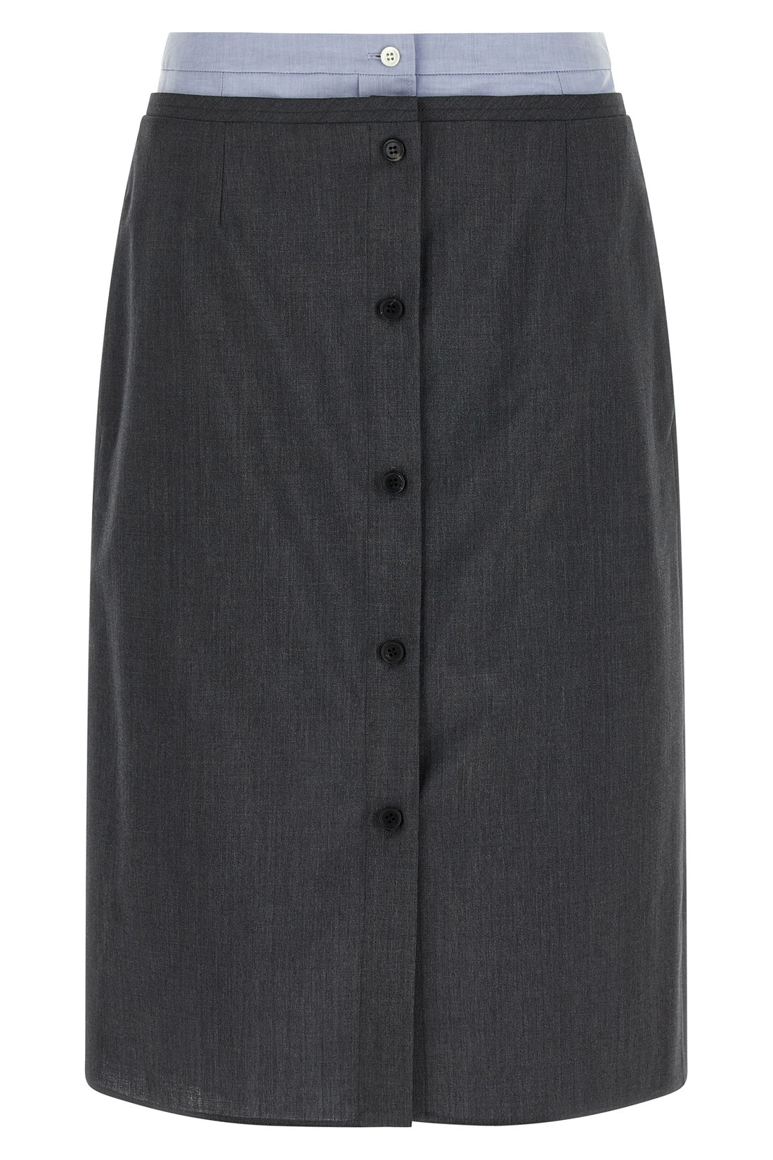 PRADA 36 the prada midi skirt in a fine virgin wool and mohair blend is distinguished by