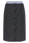 the prada midi skirt in a fine virgin wool and mohair blend is distinguished by