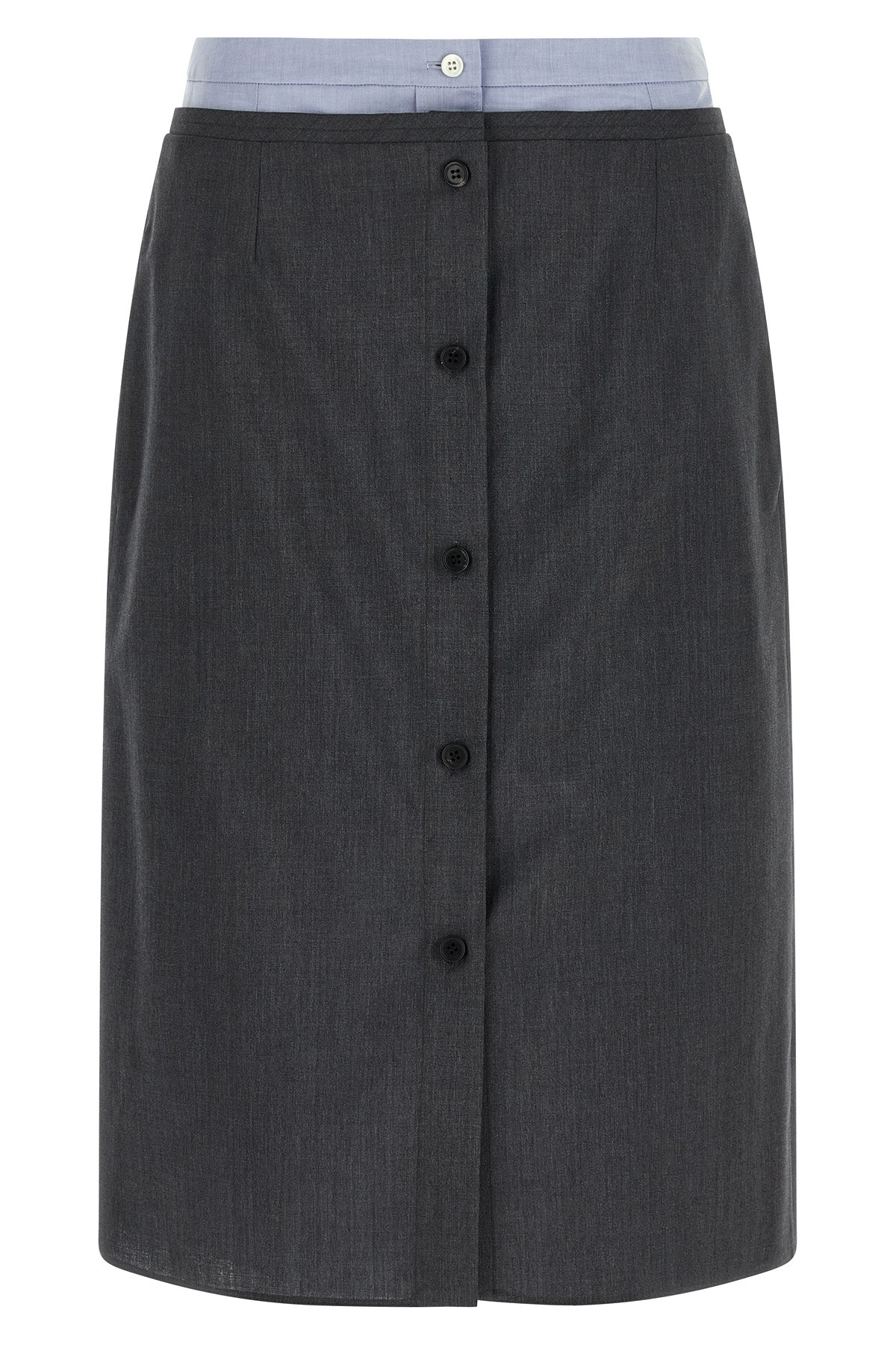 the prada midi skirt in a fine virgin wool and mohair blend is distinguished by