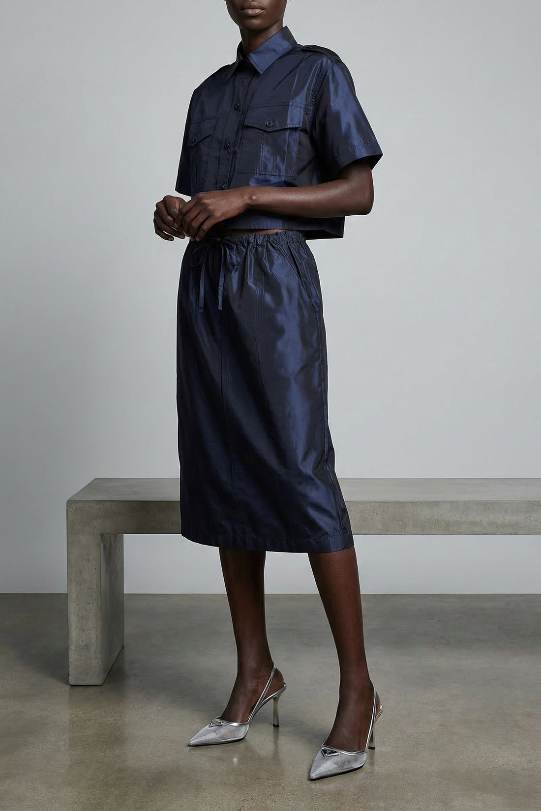 PRADA 42 midi skirt in taffeta ruffled effect