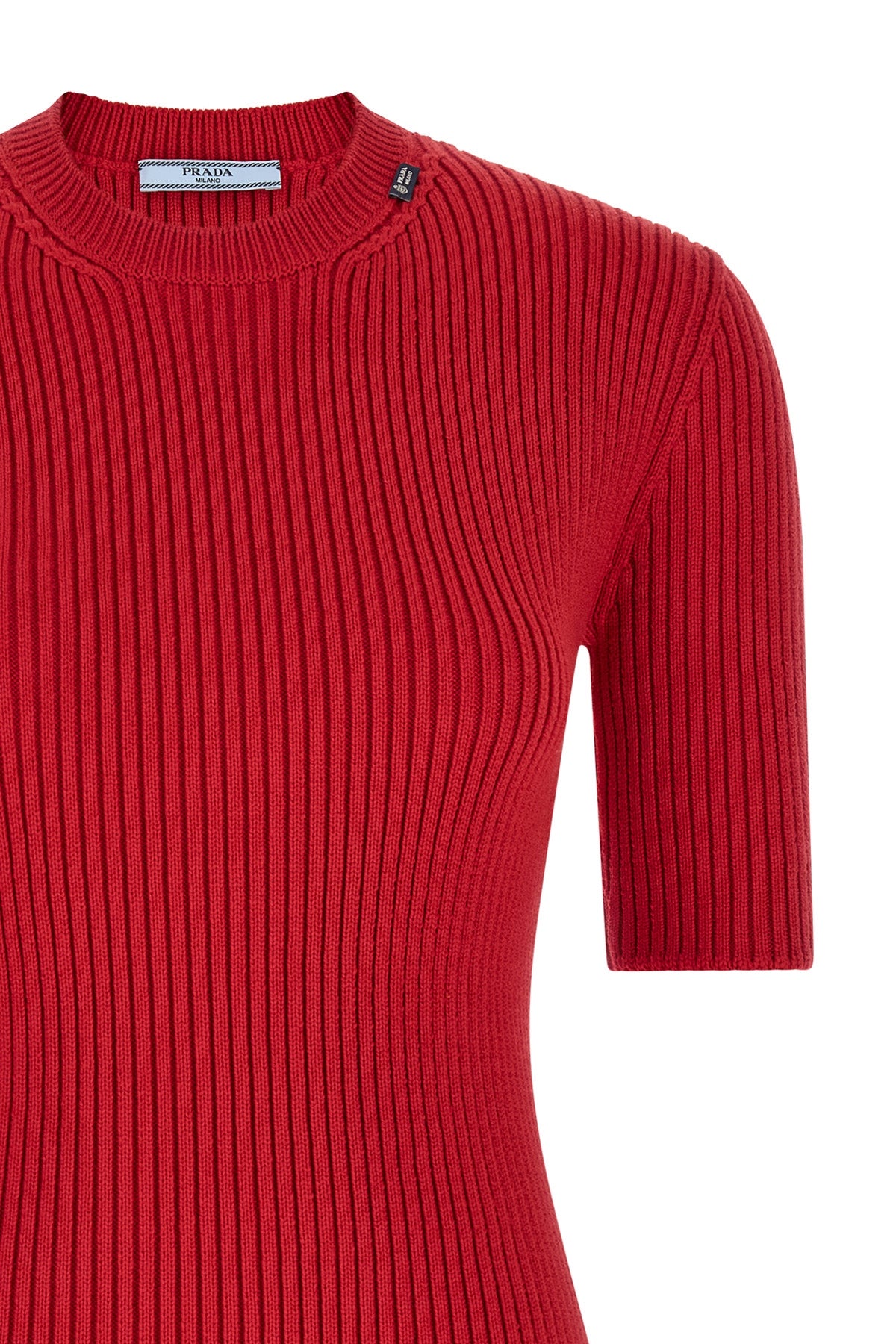 the prada pure virgin wool sweater is distinguished by a ribbed workmanship that